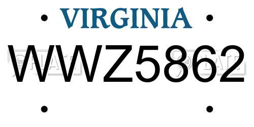 WWZ5862 Virginia License Plate