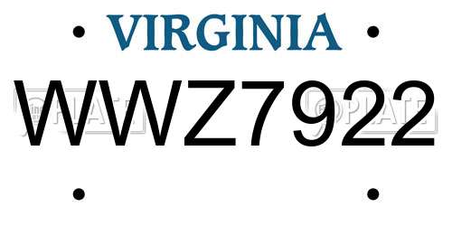 WWZ7922 Virginia License Plate