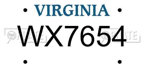 WX7654 Virginia License Plate