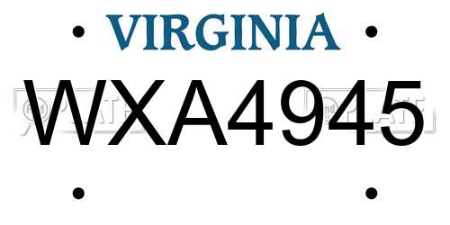 WXA4945 Virginia License Plate