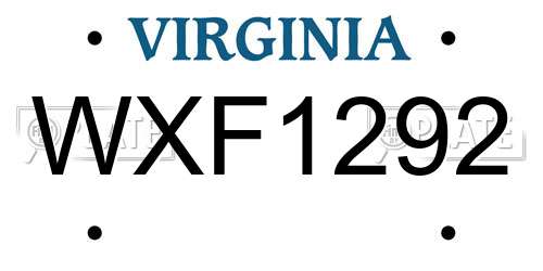 WXF1292 Virginia License Plate