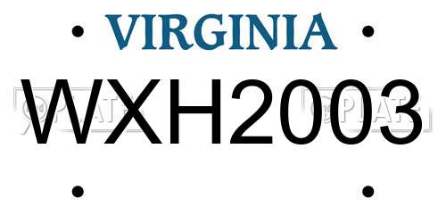WXH2003 Virginia License Plate