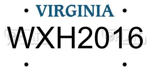 WXH2016 Virginia License Plate