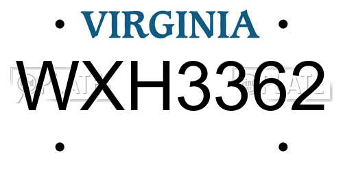 WXH3362 Virginia License Plate