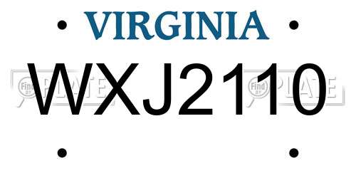 WXJ2110 Virginia License Plate