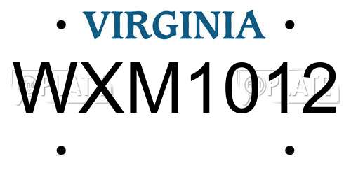 WXM1012 Virginia License Plate