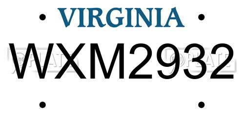 WXM2932 Virginia License Plate