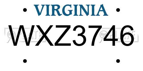 WXZ3746 Virginia License Plate