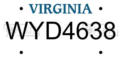 WYD4638 Virginia License Plate