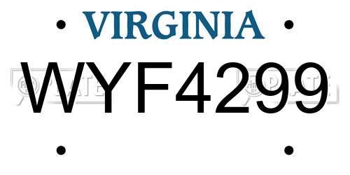 WYF4299 Virginia License Plate