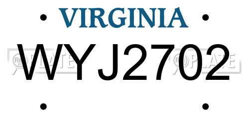 WYJ2702 Virginia License Plate