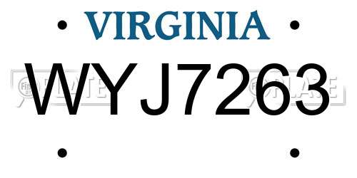 WYJ7263 Virginia License Plate