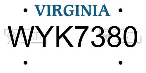 WYK7380 Virginia License Plate