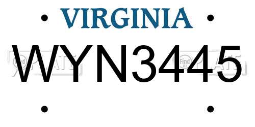 WYN3445 Virginia License Plate