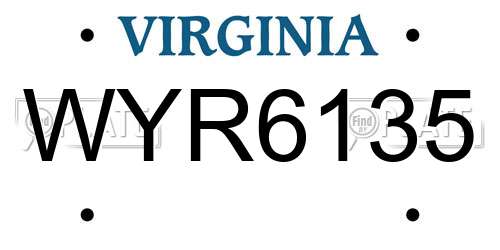 WYR6135 Virginia License Plate