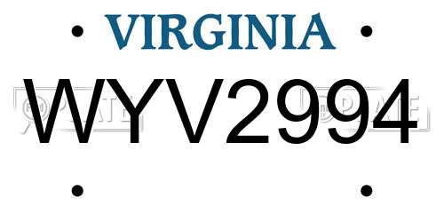 WYV2994 Virginia License Plate