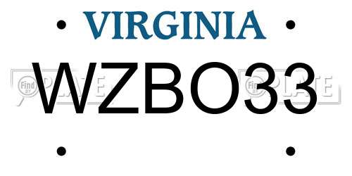 WZBO33 Virginia License Plate