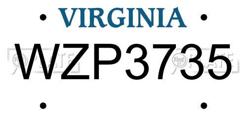 WZP3735 Virginia License Plate