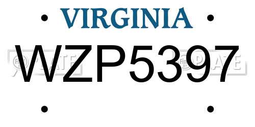 WZP5397 Virginia License Plate