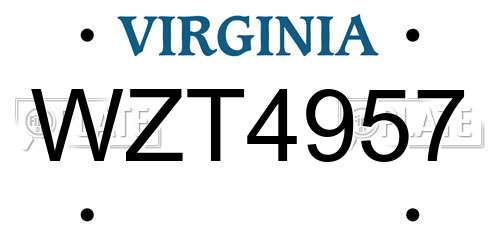 WZT4957 Virginia License Plate