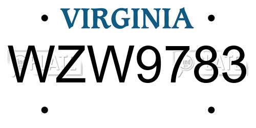 WZW9783 Virginia License Plate