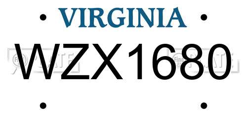 WZX1680 Virginia License Plate