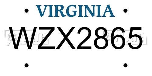 WZX2865 Virginia License Plate