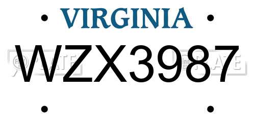 WZX3987 Virginia License Plate