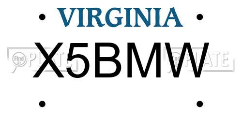 X5BMW Virginia License Plate