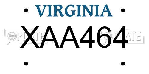 XAA464 Virginia License Plate