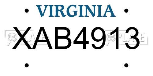 XAB4913 Virginia License Plate