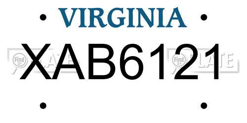 XAB6121 Virginia License Plate
