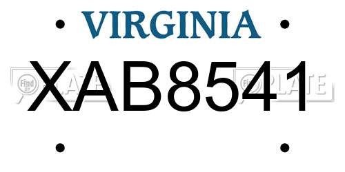 XAB8541 Virginia License Plate