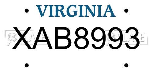 XAB8993 Virginia License Plate