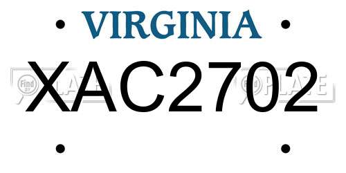 XAC2702 Virginia License Plate
