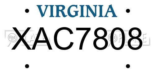 XAC7808 Virginia License Plate