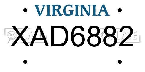 XAD6882 Virginia License Plate