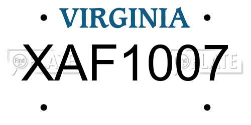 XAF1007 Virginia License Plate
