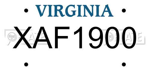 XAF1900 Virginia License Plate