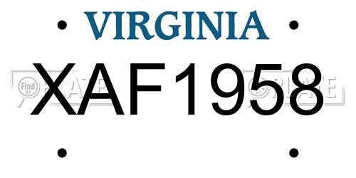 XAF1958 Virginia License Plate