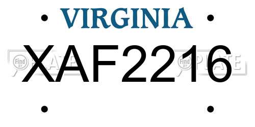 XAF2216 Virginia License Plate