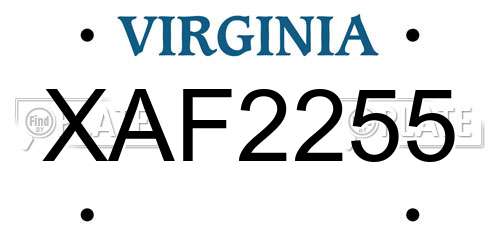 XAF2255 Virginia License Plate