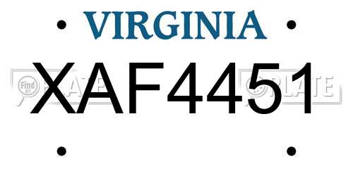 XAF4451 Virginia License Plate