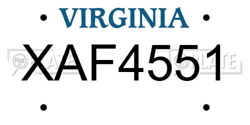 XAF4551 Virginia License Plate