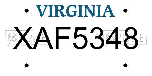 XAF5348 Virginia License Plate