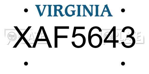 XAF5643 Virginia License Plate