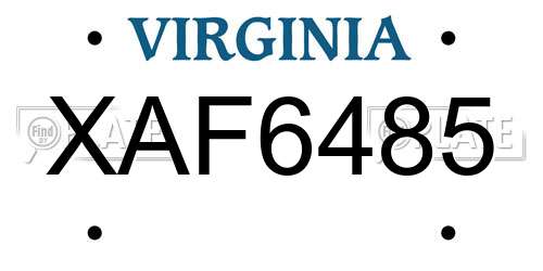 XAF6485 Virginia License Plate
