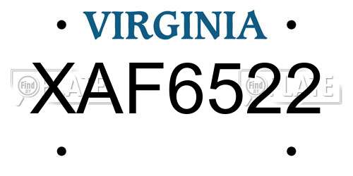 XAF6522 Virginia License Plate
