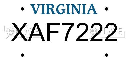 XAF7222 Virginia License Plate