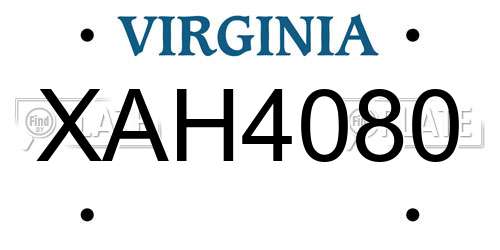 XAH4080 Virginia License Plate